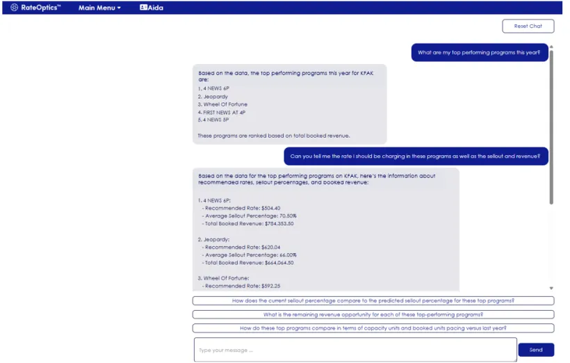 Aida chat box, AI chat