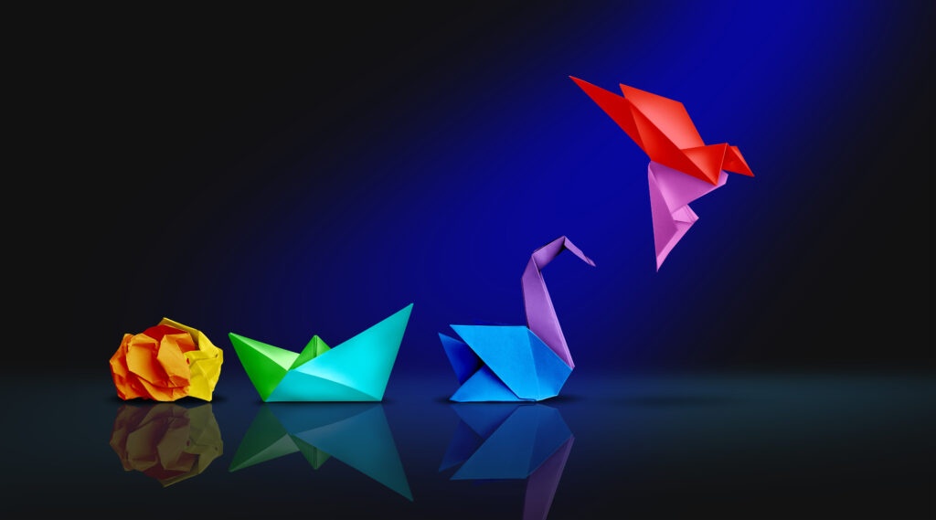 Origami swan transforming